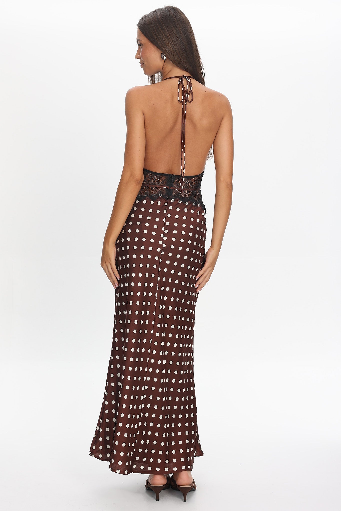 Tarly Lace Waist Halter Maxi Dress Polka Dot Chocolate Secondary image