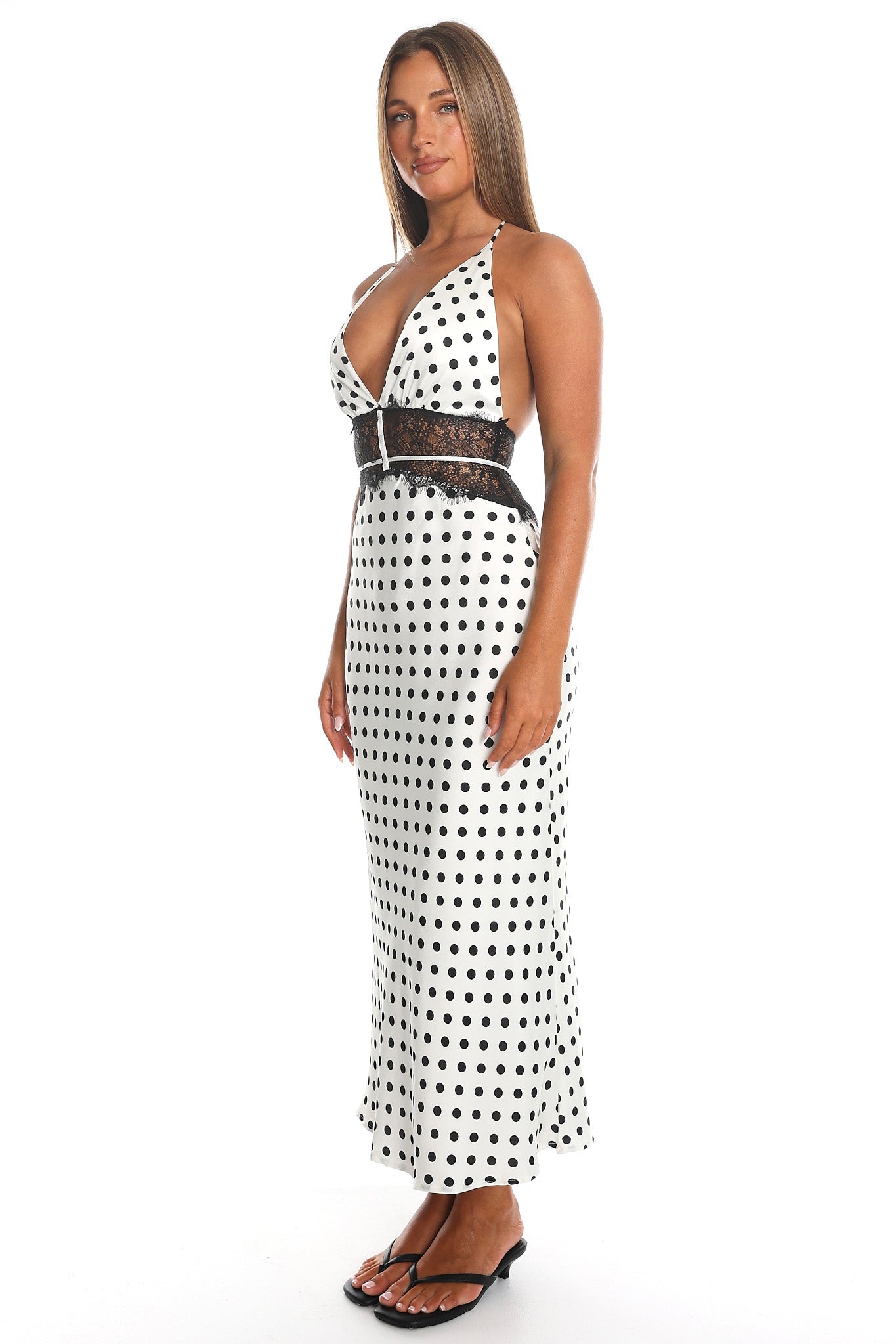 Tarly Lace Waist Halter Maxi Dress Polka Dot White Secondary image