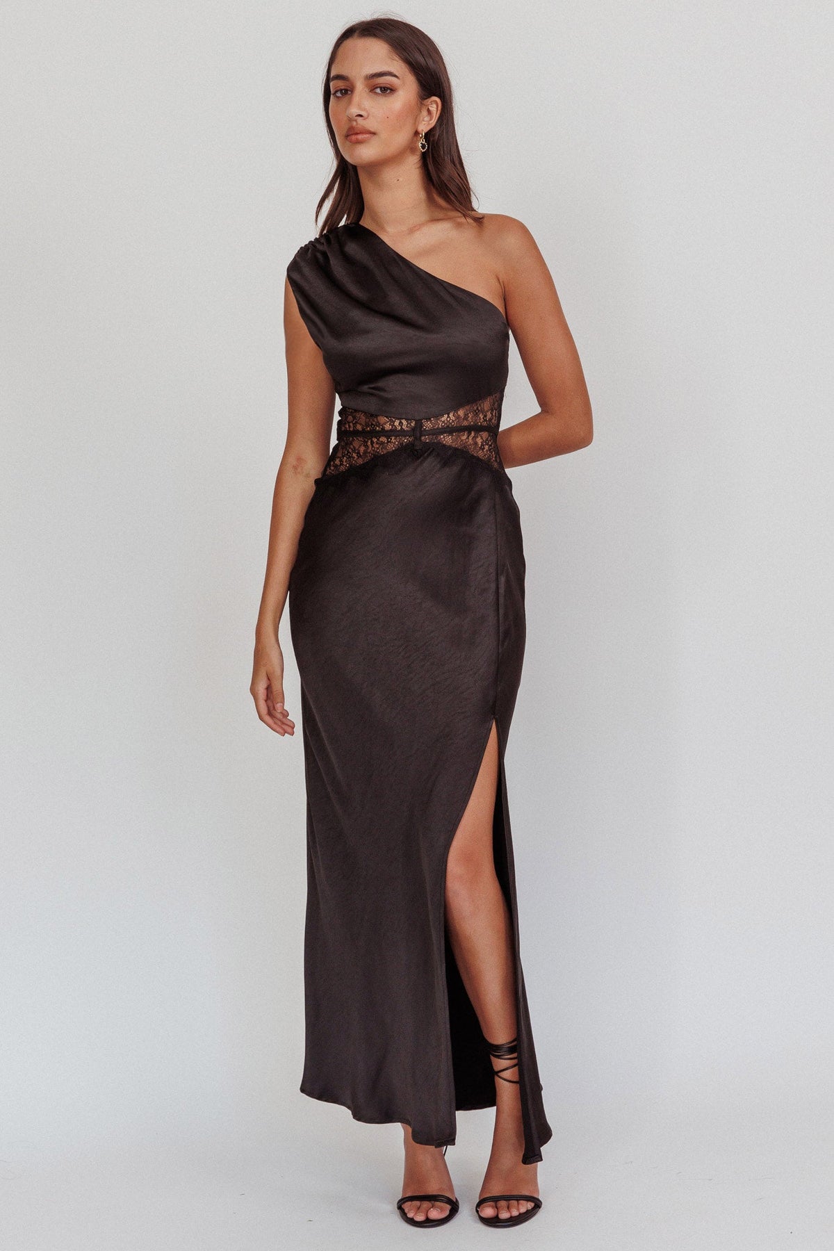 Tarly Lace Waist One-Shoulder Maxi Dress Black Main image