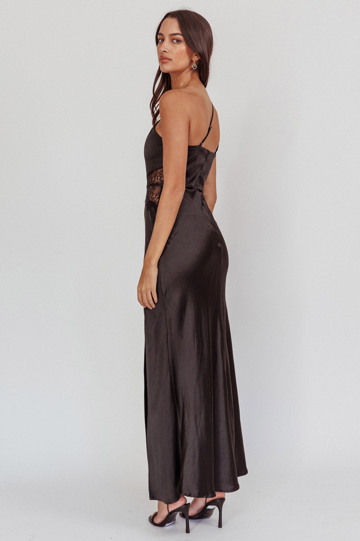 Tarly Lace Waist One-Shoulder Maxi Dress Black Secondary image