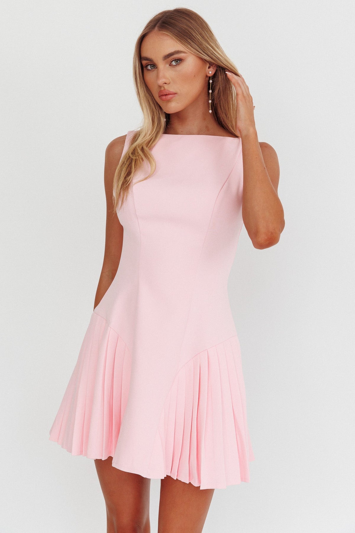 Opulent Accordion Pleat Mini Dress Pink Main image