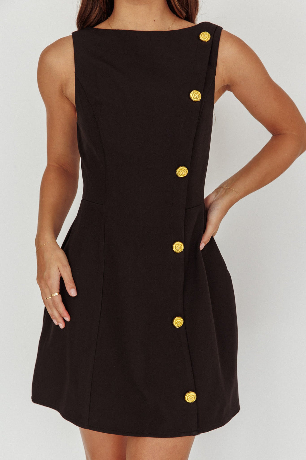 Opulent Button Front Mini Dress Black