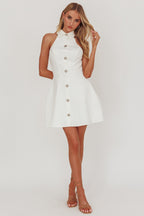 Opulent Collared Neckline Mini Dress White
