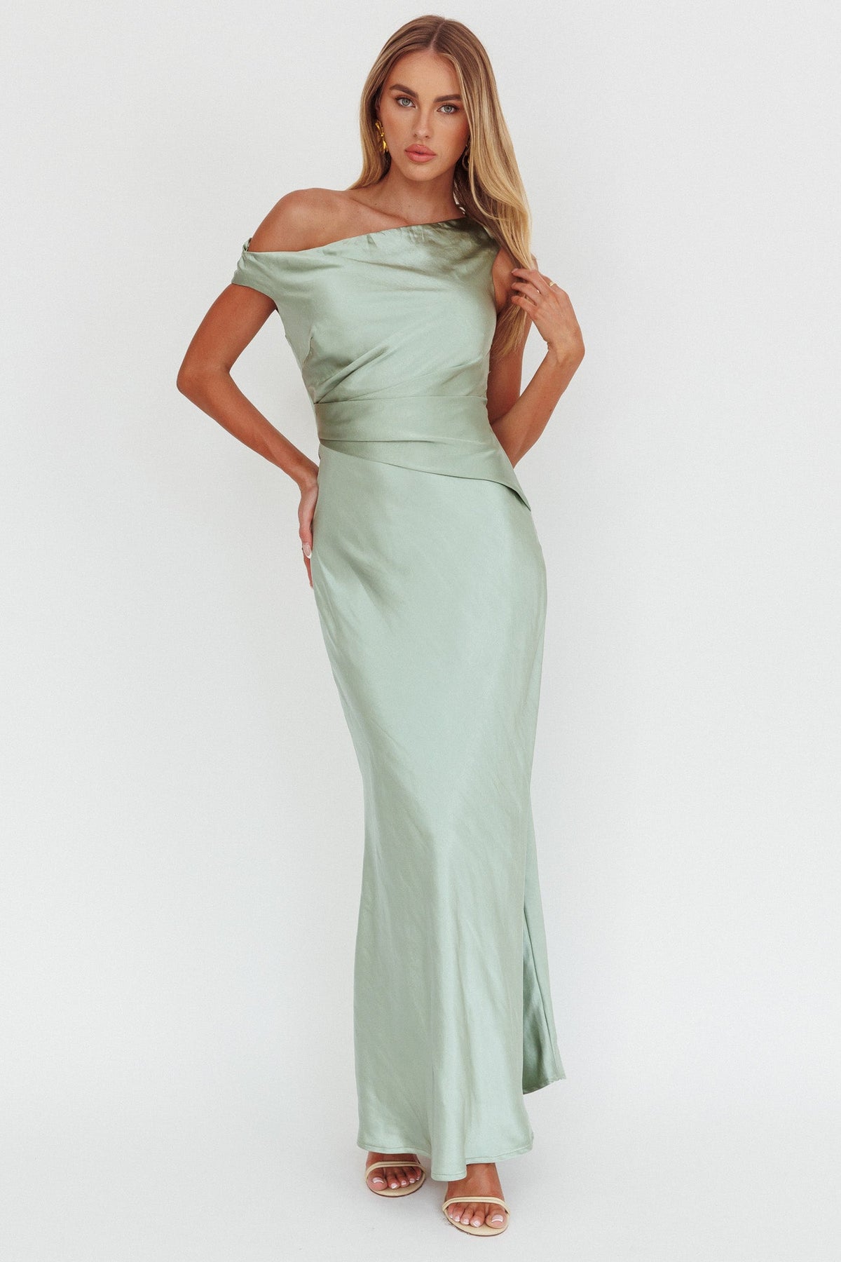 Twilight Asymmetric Neckline Maxi Dress Sage Main image
