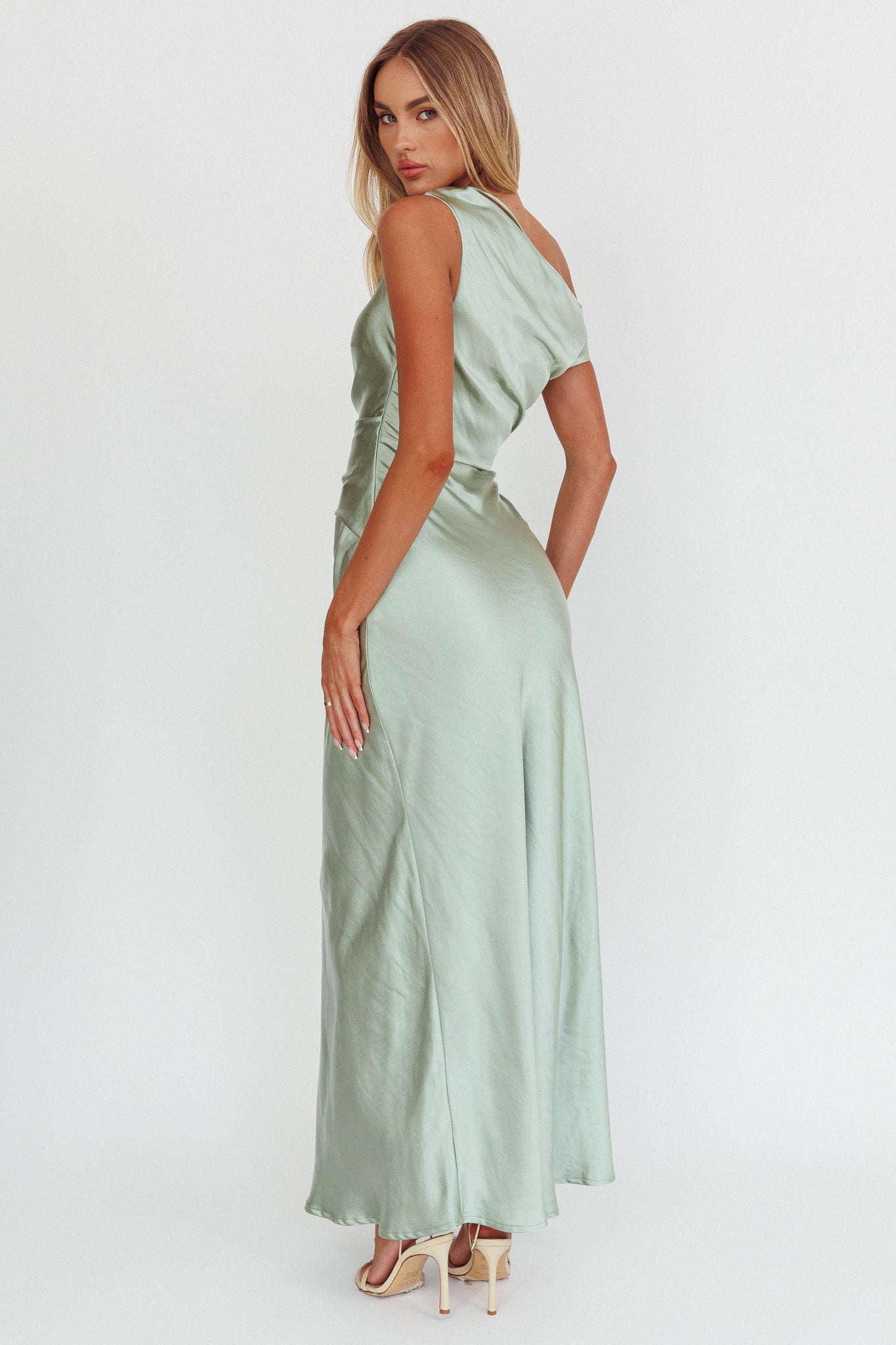 Twilight Asymmetric Neckline Maxi Dress Sage Secondary image