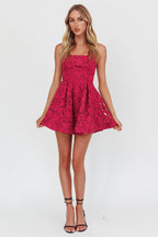 Miley Embroidered A-Line Mini Dress Fuchsia
