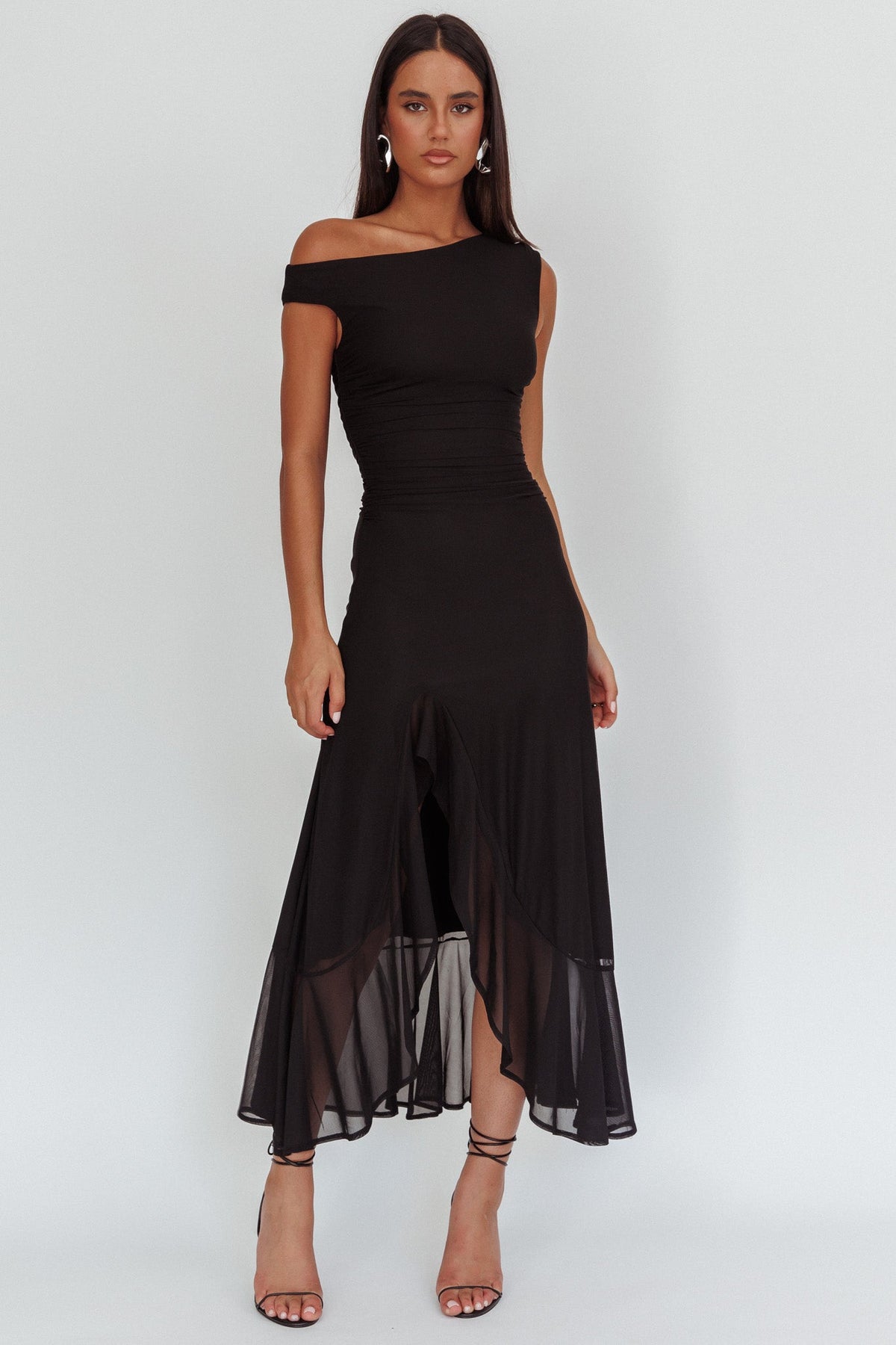 Moonlit Magic Asymmetric Neckline Maxi Dress Black Main image