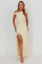 Moonlit Magic Asymmetric Neckline Maxi Dress Light Yellow