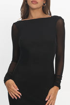 Lustre Open Back Mesh Maxi Dress Black