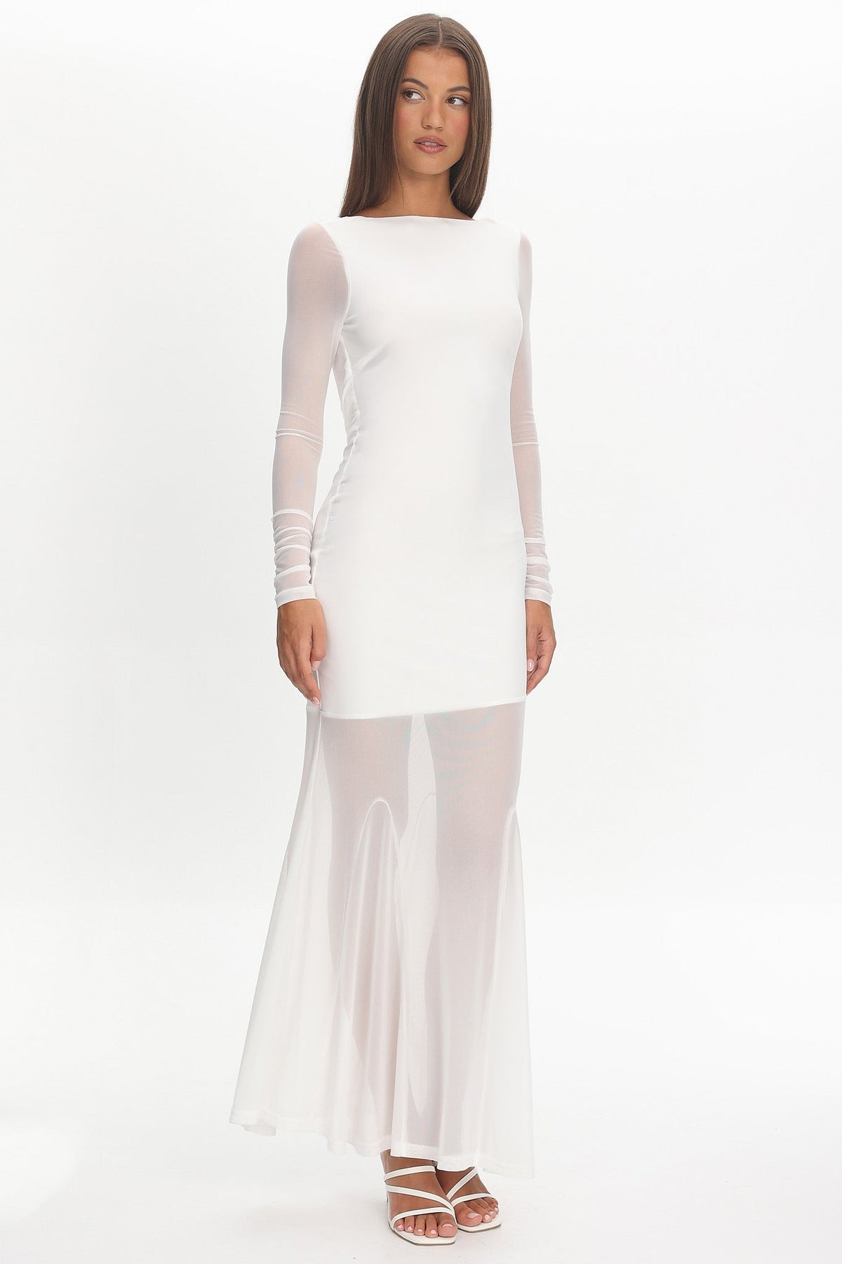 Lustre Long Sleeve Open Back Maxi Dress White Main image