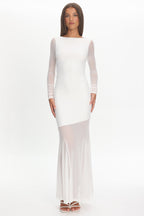 Lustre Long Sleeve Open Back Maxi Dress White