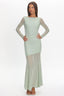 Lustre Long Sleeve Open Back Maxi Dress Sage