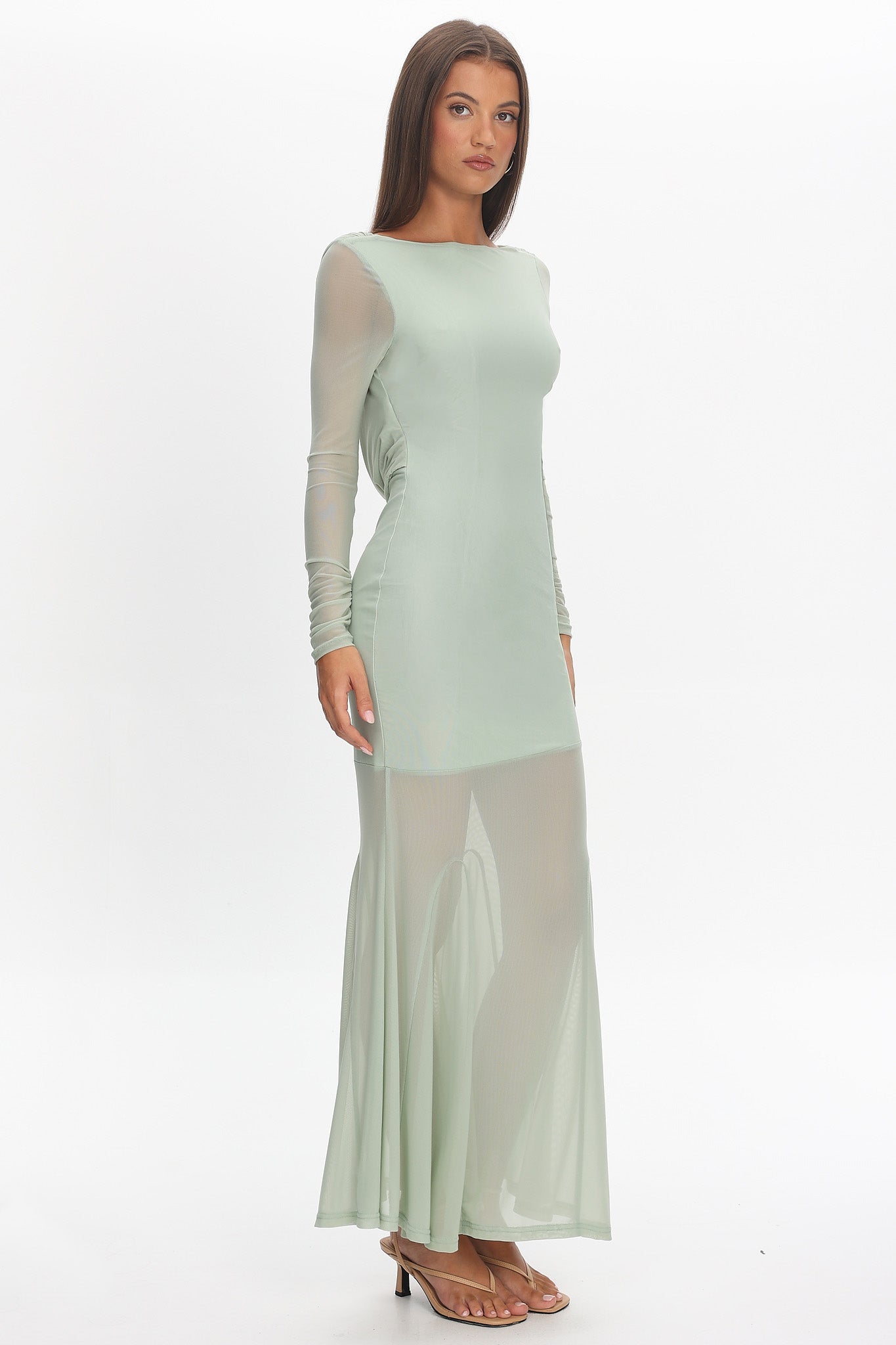 Lustre Long Sleeve Open Back Maxi Dress Sage Secondary image