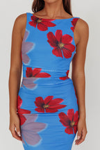 Helsi Low Back Maxi Dress Floral Blue