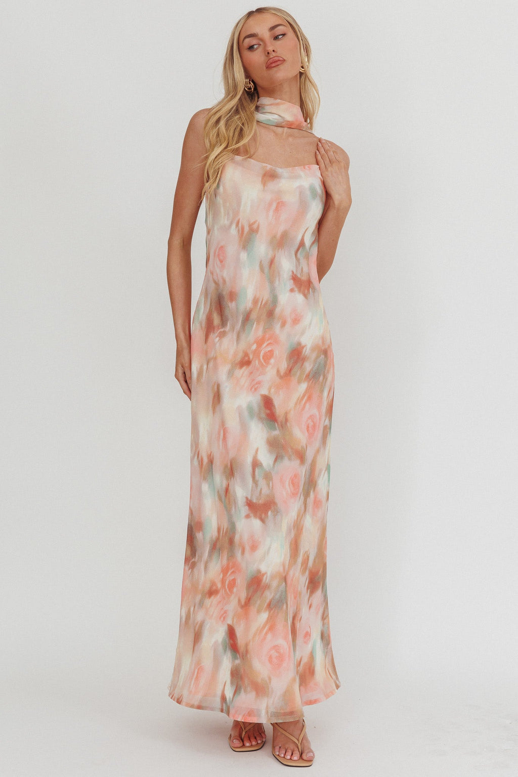 Helsi Cowl Back Maxi Dress Print Pink
