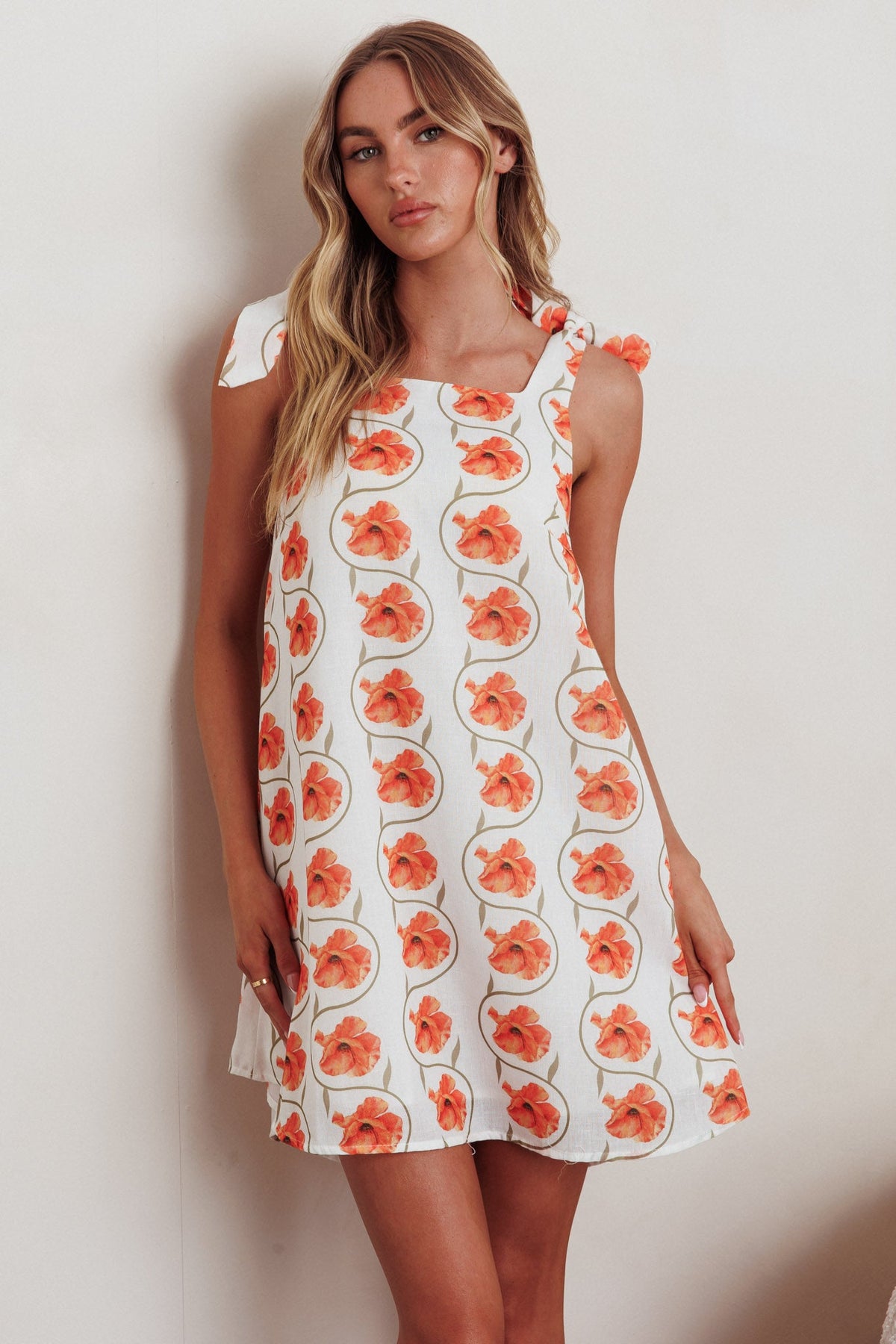 Annalee Tied Shoulder Mini Dress Floral Orange Main image