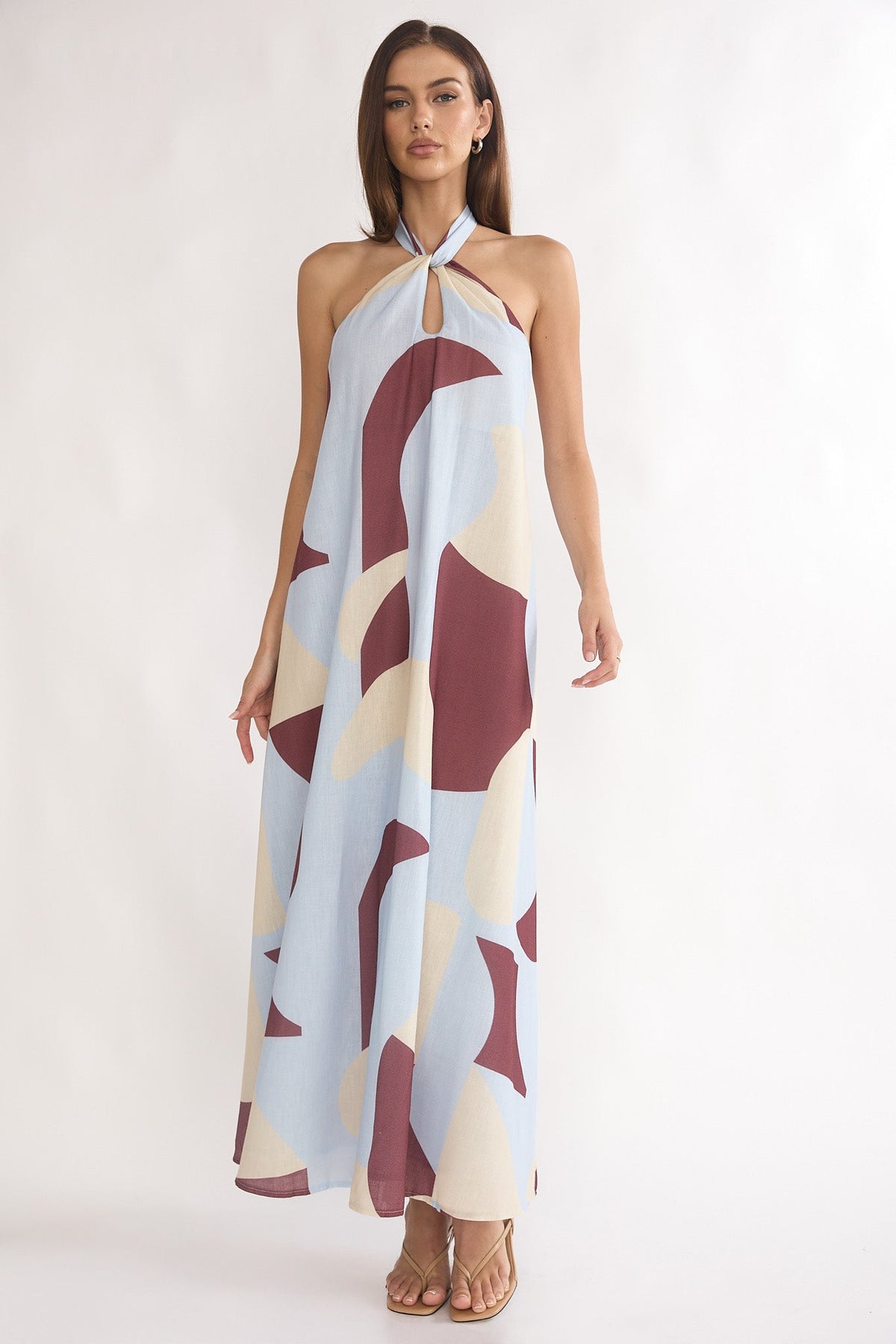 Mireille Backless Halter Maxi Dress Print Chocolate