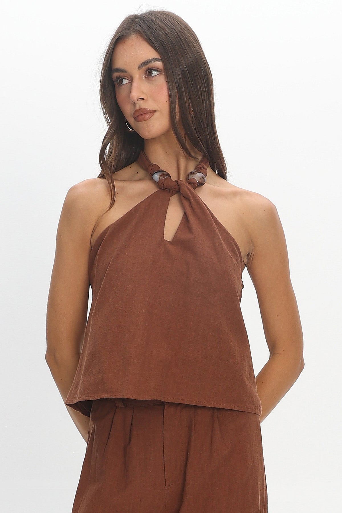 Cheer Beaded Halter Top Chocolate Main image