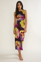 Floating Strappy Low Back Maxi Dress Pansies Plum
