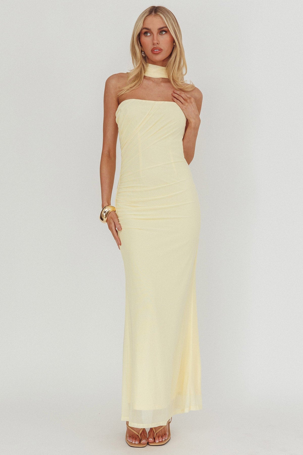 Truth Be Told Reverse Halter Maxi Dress Butter Main image