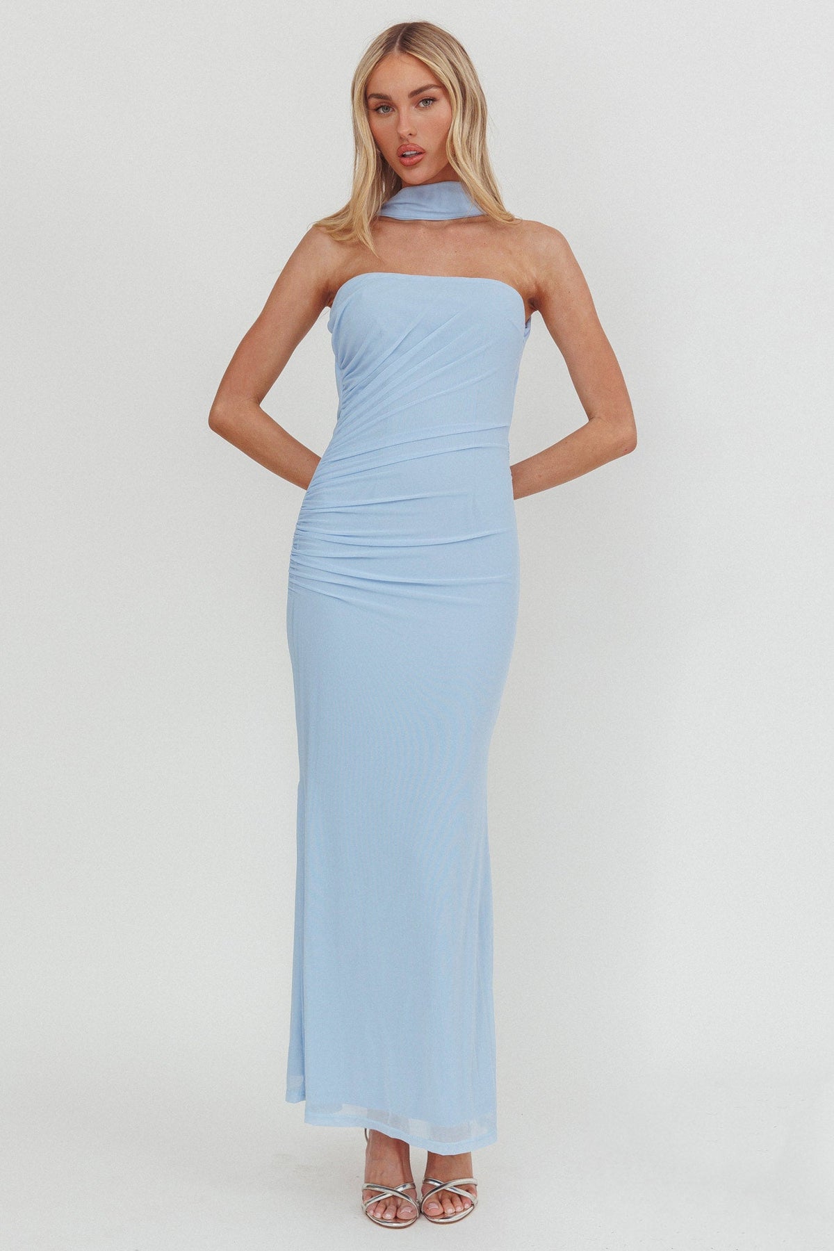 Truth Be Told Reverse Halter Maxi Dress Blue Main image