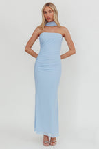 Truth Be Told Reverse Halter Maxi Dress Blue