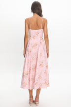 Get My Attention Pleat Waist Maxi Dress Bow Pink