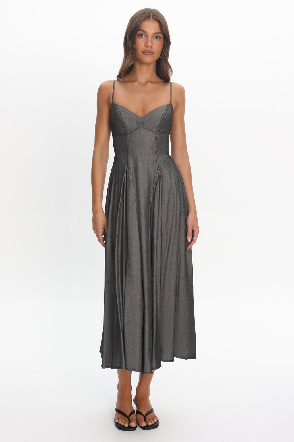 Take It All Cami Strap Midi Dress Charcoal