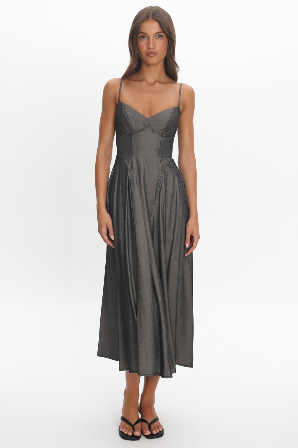 Take It All Cami Strap Midi Dress Charcoal
