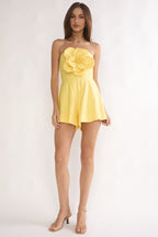 Karoline 3D Flower Strapless Mini Romper Yellow