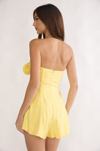Karoline 3D Flower Strapless Mini Romper Yellow