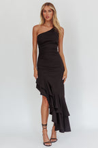 Bold Love One-Shoulder Asymmetric Hem Dress Black