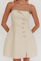 Captivated Button Feature Mini Dress Stone