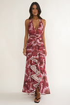 Kamilah Ruched Ruffle Maxi Dress Floral Red