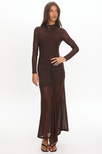Girl's Night Long Sleeve Mesh Maxi Dress Chocolate