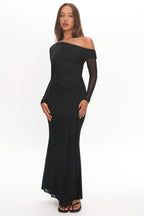 Girl's Night Long Sleeve Mesh Maxi Dress Black
