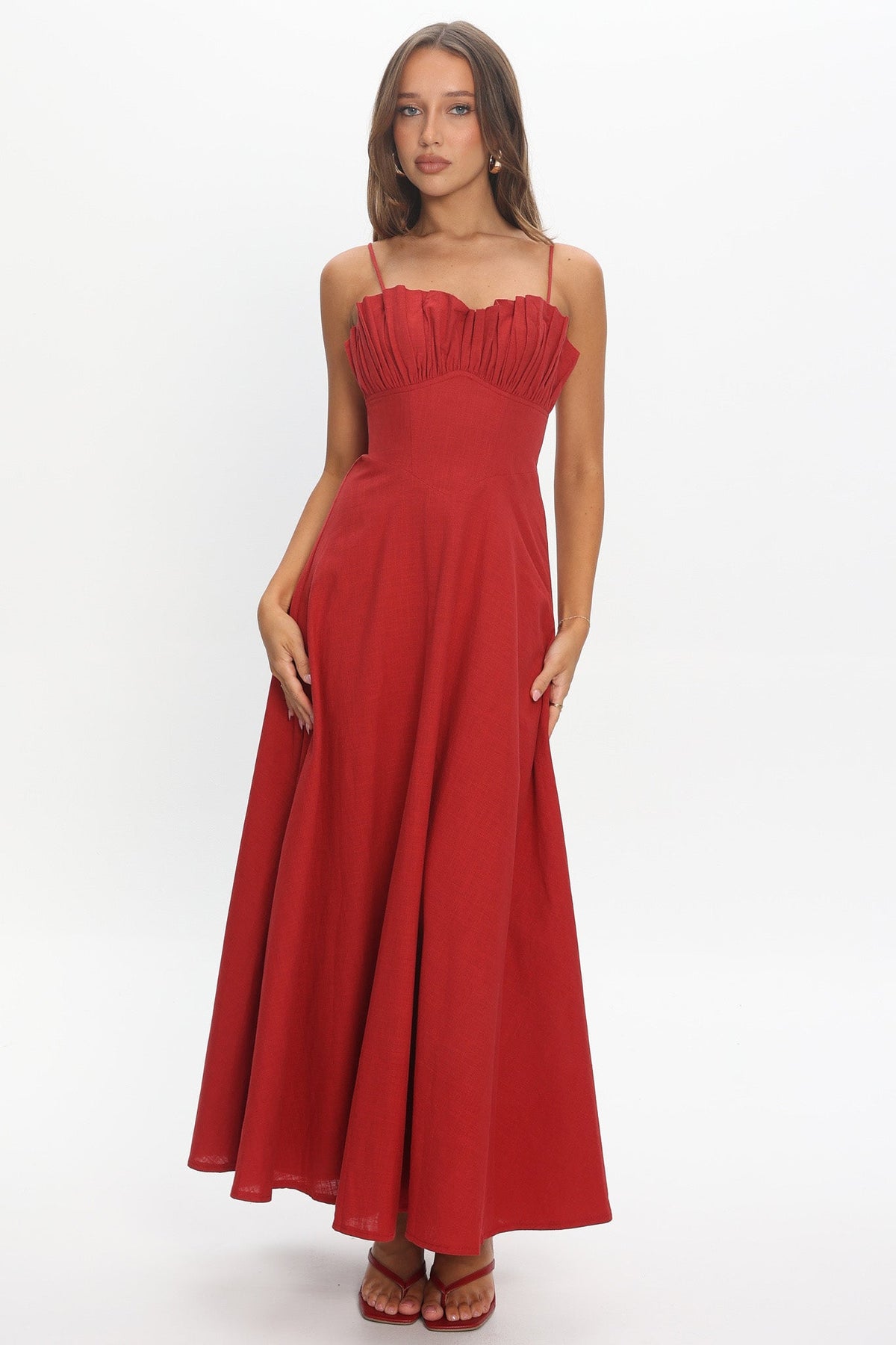 Tifanni Gathered Bust Maxi Dress Red Main image