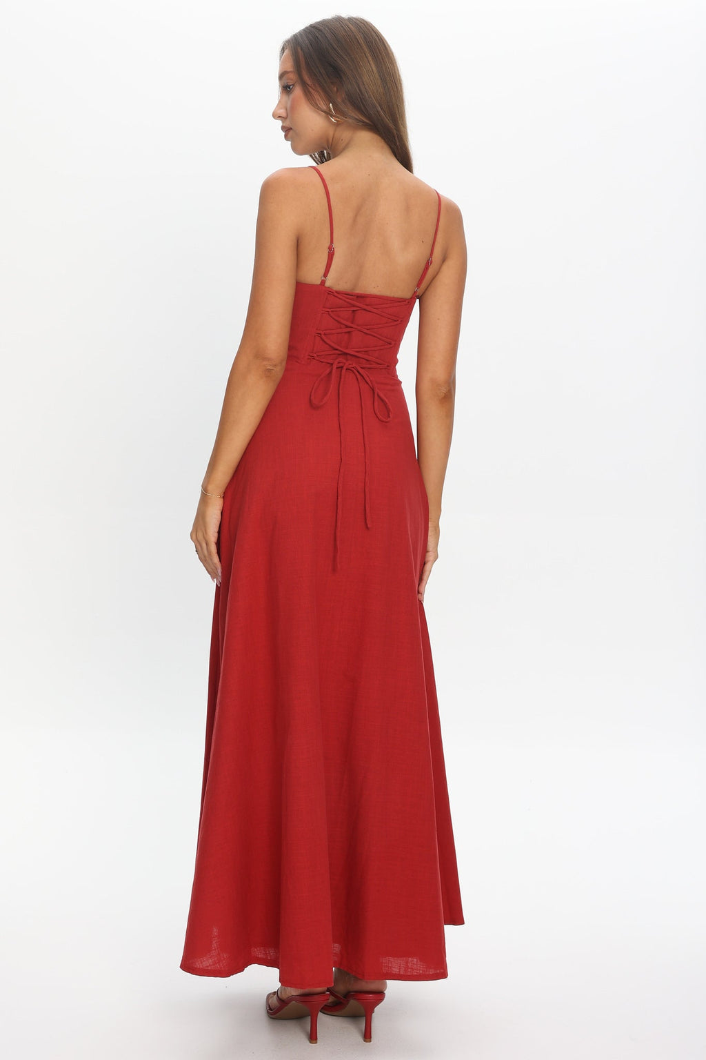Tifanni Gathered Bust Maxi Dress Red