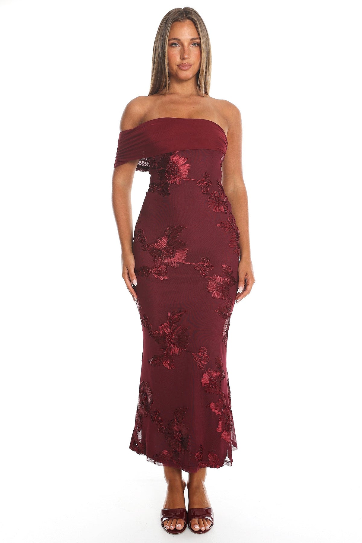 Gala One-Shoulder Maxi Dress Embellished Wine