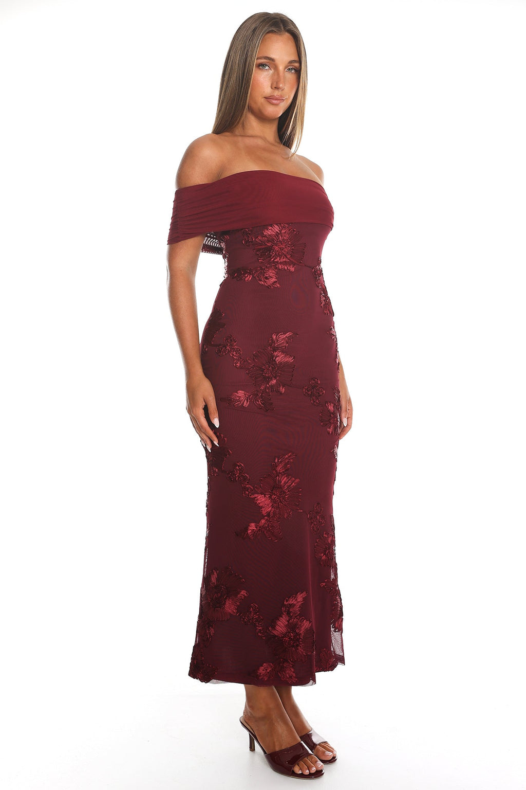 Gala One-Shoulder Maxi Dress Embellished Wine