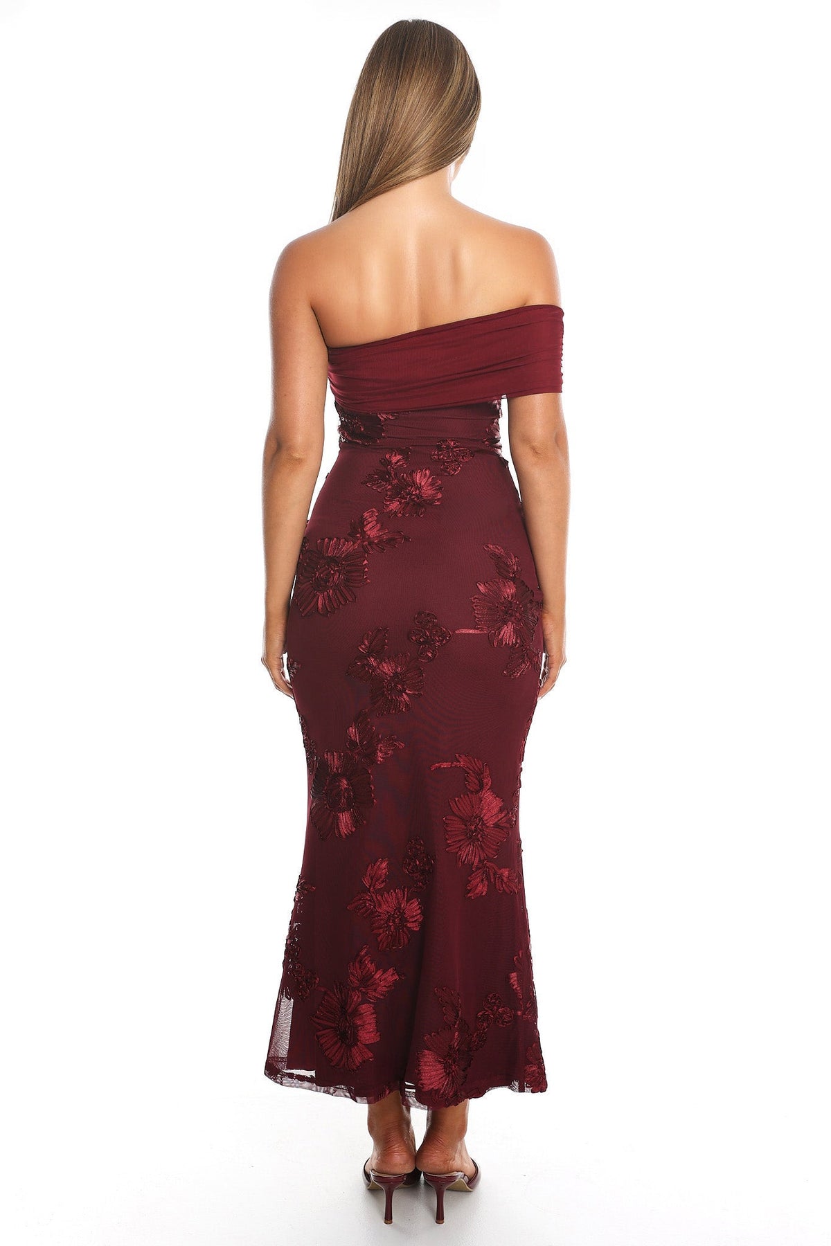 Gala One-Shoulder Maxi Dress Embellished Wine