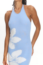 Wildflower Sun Halterneck Knit Dress Flower Blue