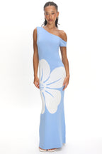 Wildflower Sun Asymmetric Neckline Knit Dress Flower Blue