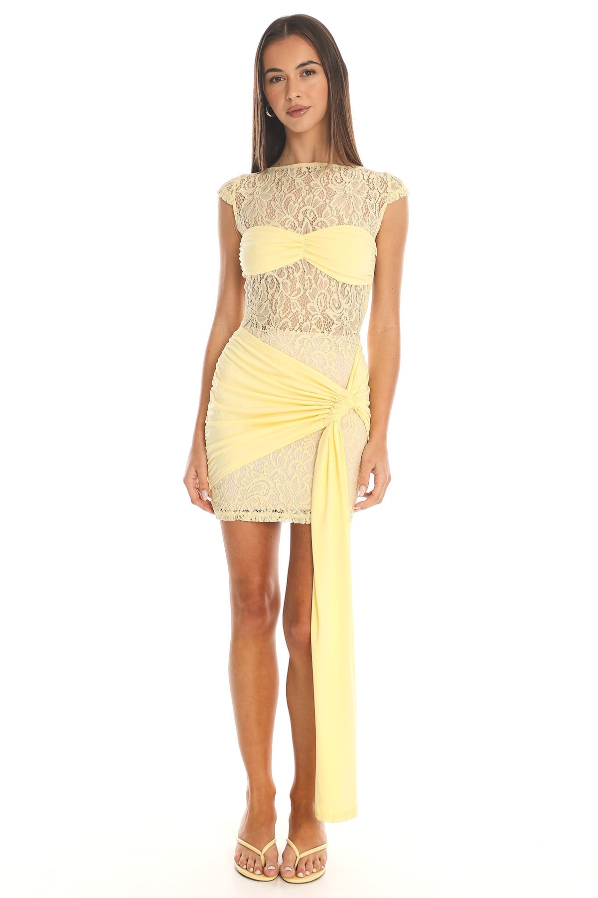 Baie Hip Sash Lace Overlay Mini Dress Lemon Main image