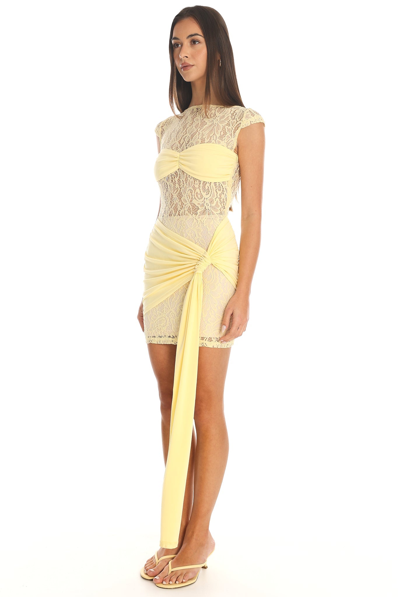 Baie Hip Sash Lace Overlay Mini Dress Lemon Secondary image