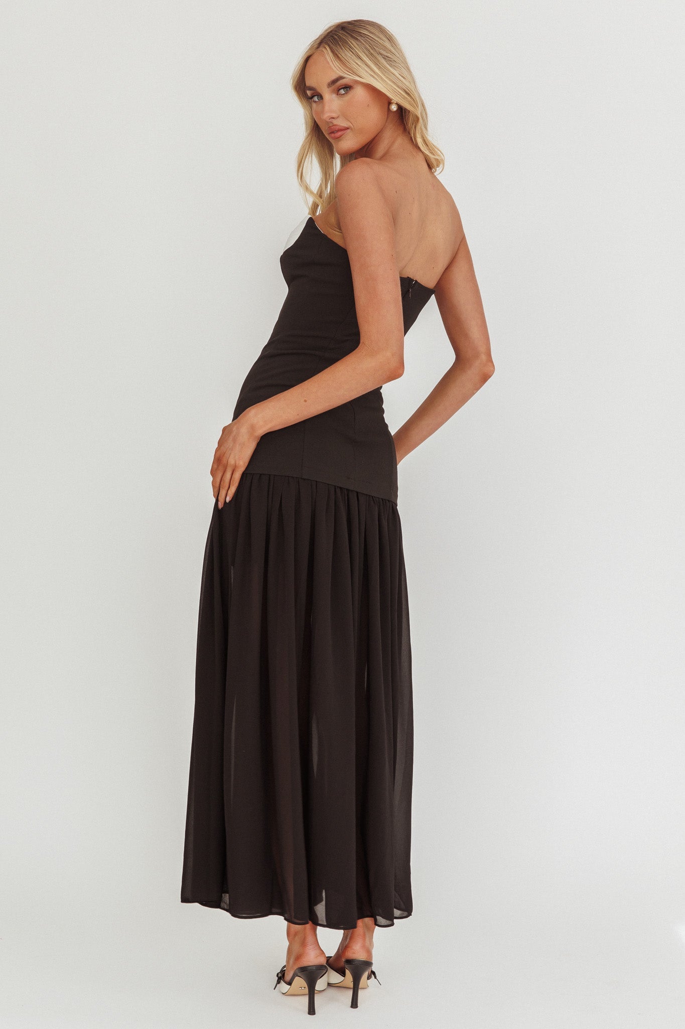 Unspoken Sweetheart Neckline Sheer Hem Maxi Dress Black Secondary image