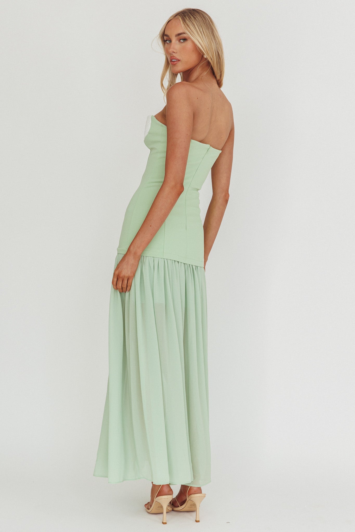 Unspoken Sweetheart Neckline Sheer Hem Maxi Dress Sage Secondary image