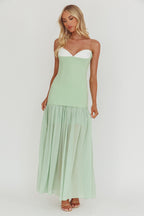 Unspoken Sweetheart Neckline Sheer Hem Maxi Dress Sage