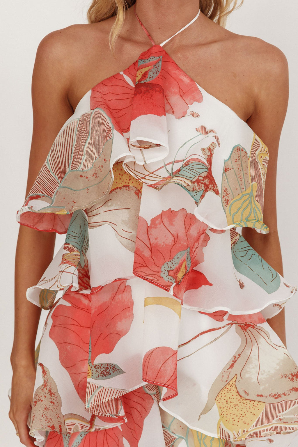 Darylyn Tiered Ruffle Maxi Dress Floral Red