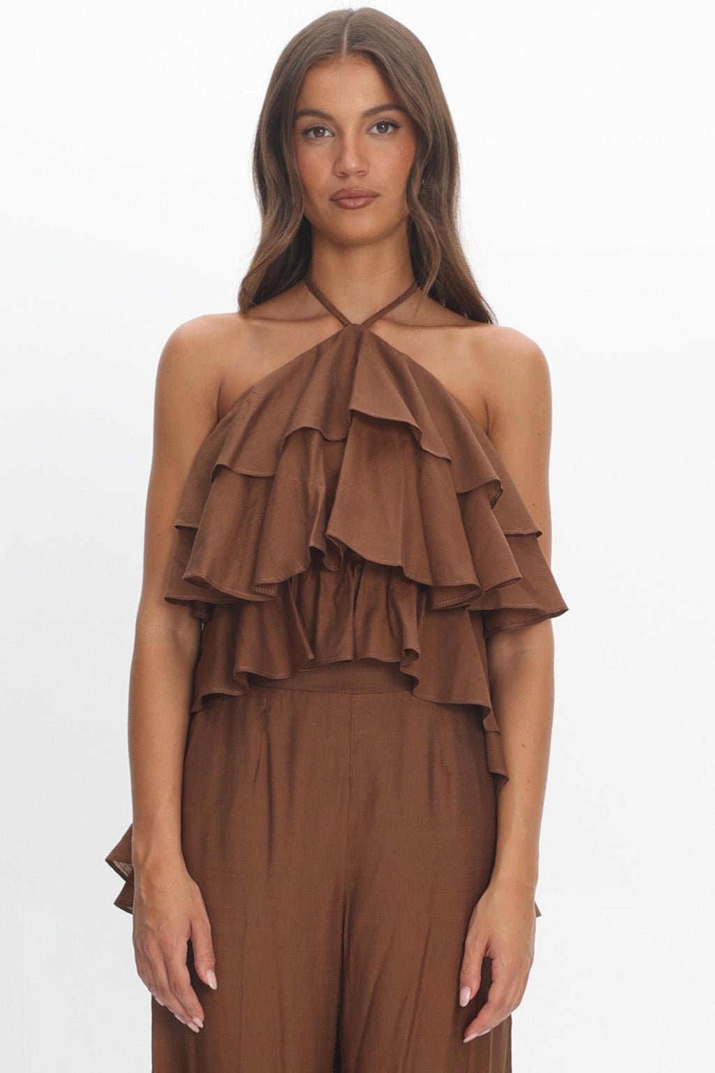 Darylyn Tiered Ruffle Top Chocolate
